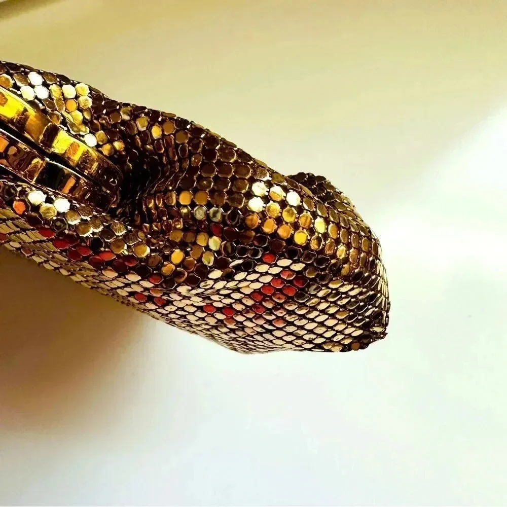 Whiting & Davis Co Vintage Golden Mesh Bag With Rhinestone/Jeweled Clasp